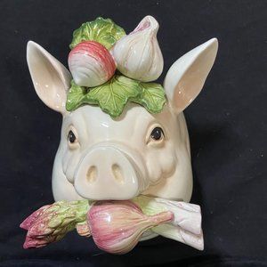 Fitz & Floyd French Market Pig Head Wall-Mount Kitchen Accessories Holder Sconce